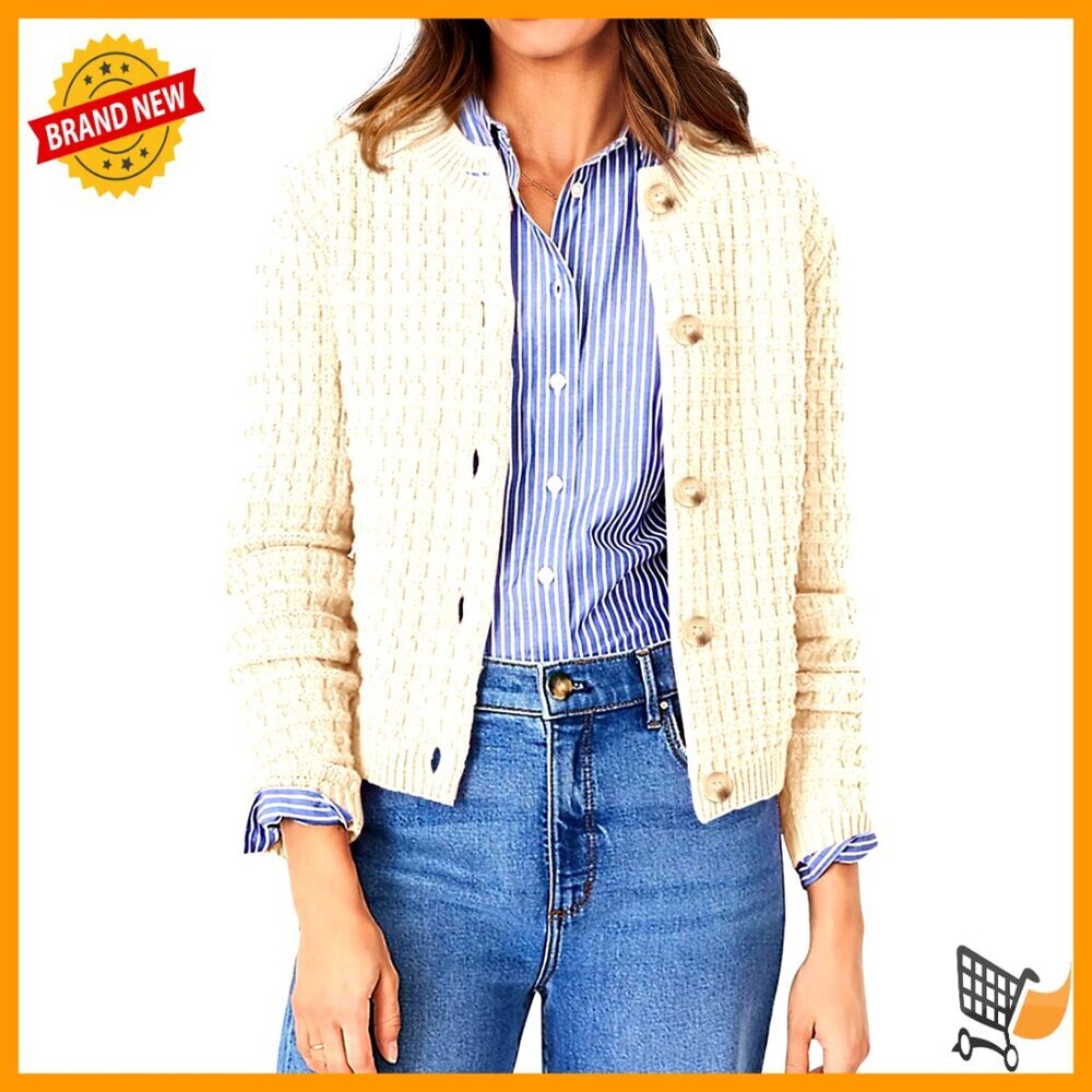 Knit Cardigan Sweater Long Sleeve Open Front Button Down Chic Casual Outerwear